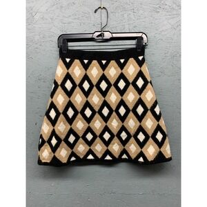 Zara Women's Argyle‎ Knit Mini Skirt M Beige Black Stretch Retro Y2K